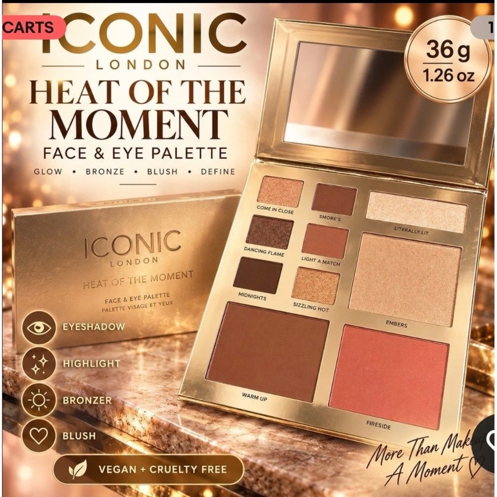NIB Iconic London Heat of the Moment Face & Eye Palette Bronze Blush Glow NEW